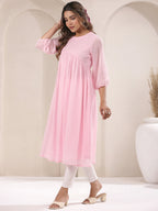Janasya Light Dobby Chiffon Self Design A-Line Kurta - Distacart