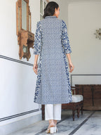 Janasya Dark Cotton Yoke Embroidery A-Line Kurta - Distacart
