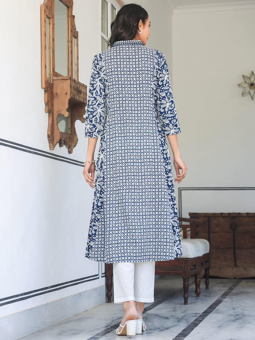 Janasya Dark Cotton Yoke Embroidery A-Line Kurta - Distacart