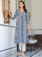 Janasya Dark Cotton Yoke Embroidery A-Line Kurta - Distacart