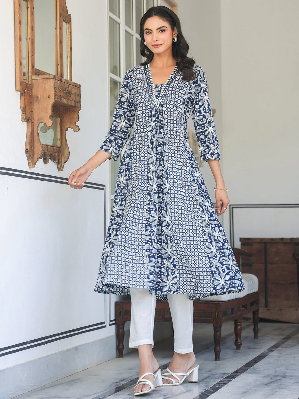 Janasya Dark Cotton Yoke Embroidery A-Line Kurta - Distacart