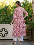 Janasya Bright Cotton Floral A-Line Kurta - Distacart