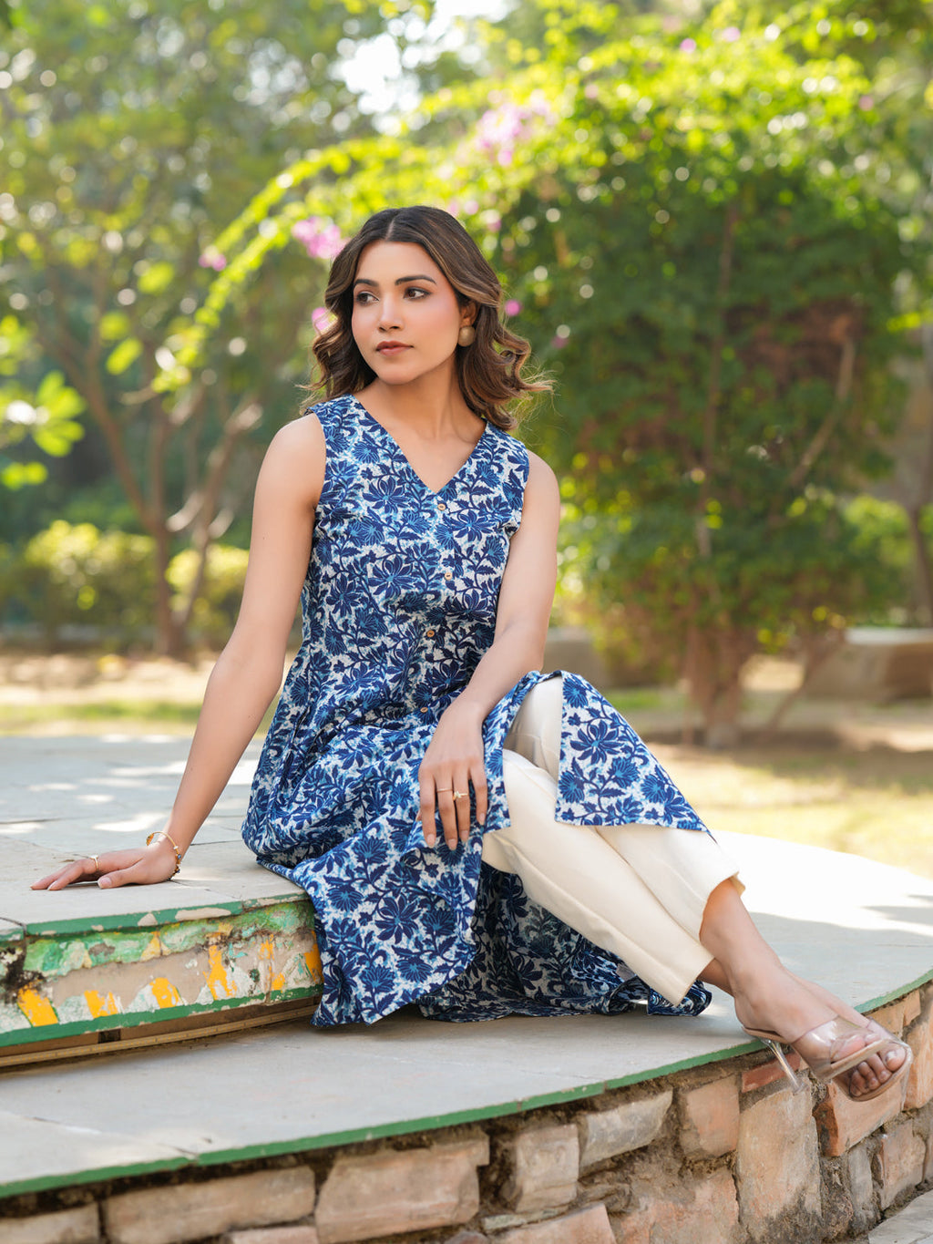 Janasya Dark Cotton Floral A-Line Kurta - Distacart