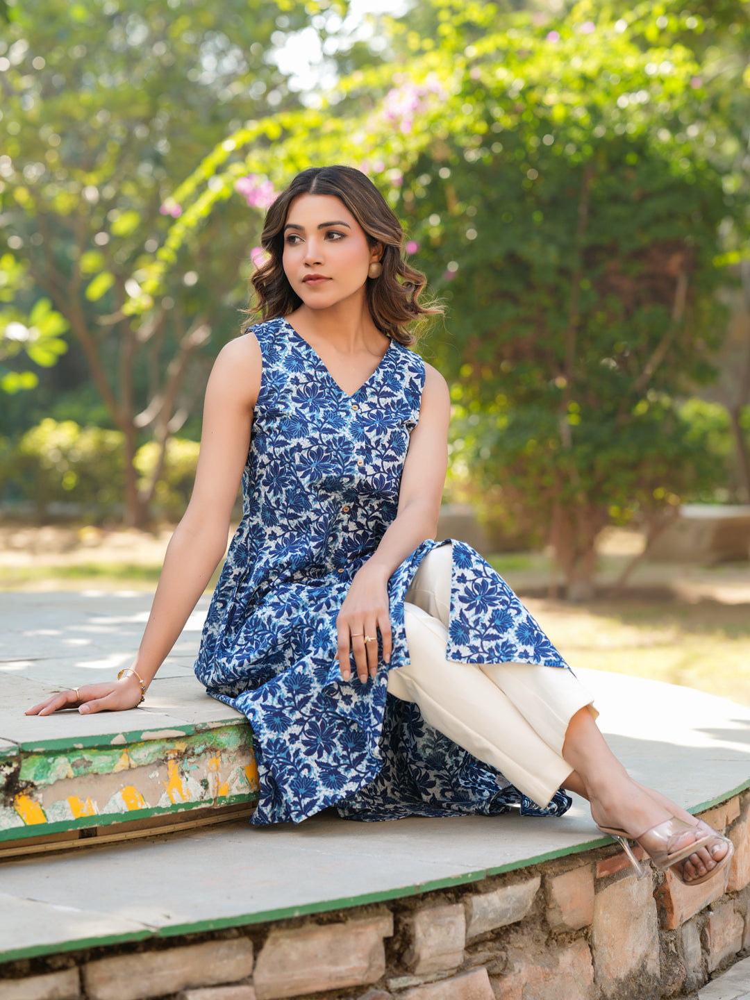 Janasya Dark Cotton Floral A-Line Kurta - Distacart