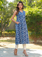 Janasya Dark Cotton Floral A-Line Kurta - Distacart