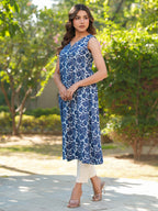 Janasya Dark Cotton Floral A-Line Kurta - Distacart