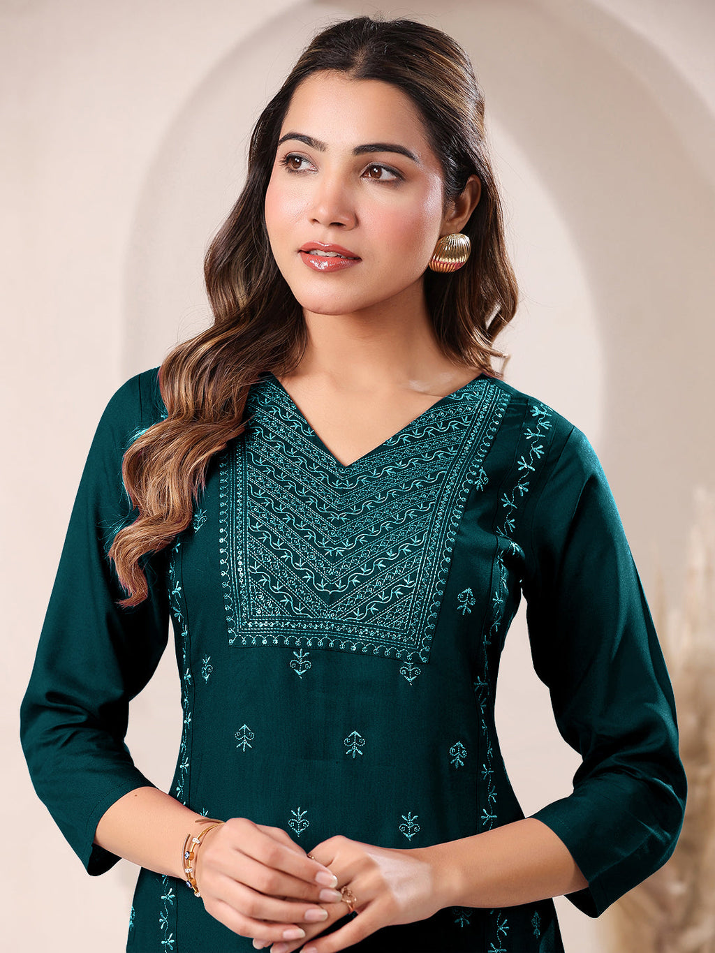 Janasya Dark Rayon Embroidered Straight Kurta - Distacart