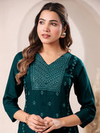 Janasya Dark Rayon Embroidered Straight Kurta - Distacart