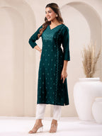 Janasya Dark Rayon Embroidered Straight Kurta - Distacart