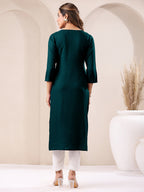 Janasya Dark Rayon Embroidered Straight Kurta - Distacart