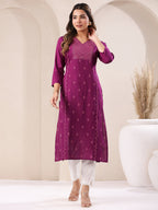 Janasya Dark Rayon Embroidered Straight Kurta - Distacart