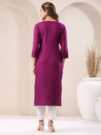 Janasya Dark Rayon Embroidered Straight Kurta - Distacart