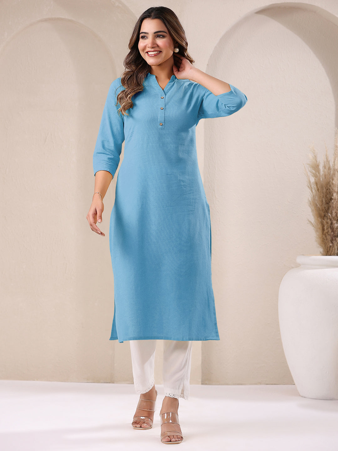 Janasya Light Cotton Solid Straight Kurta - Distacart