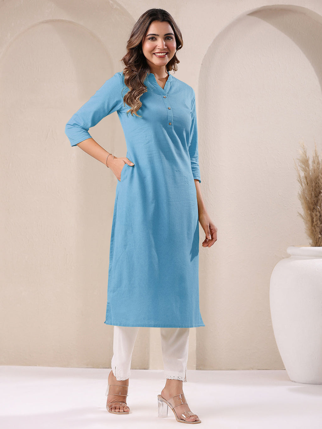 Janasya Light Cotton Solid Straight Kurta - Distacart
