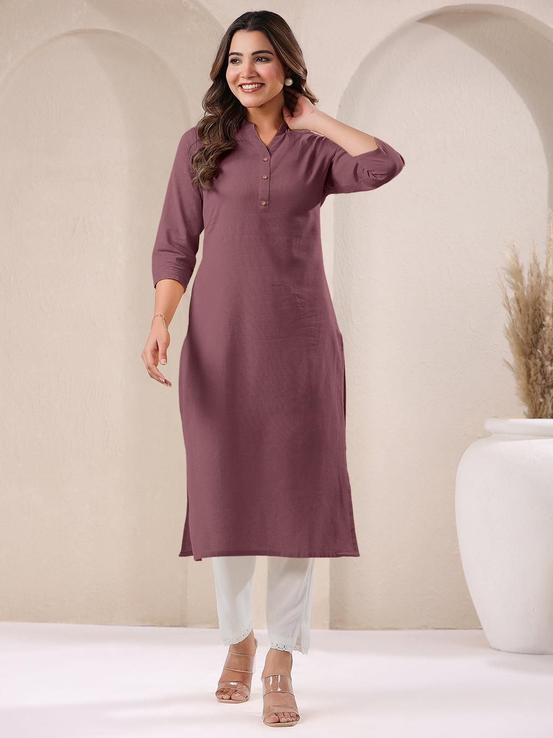 Janasya Light Cotton Solid Straight Kurta - Distacart
