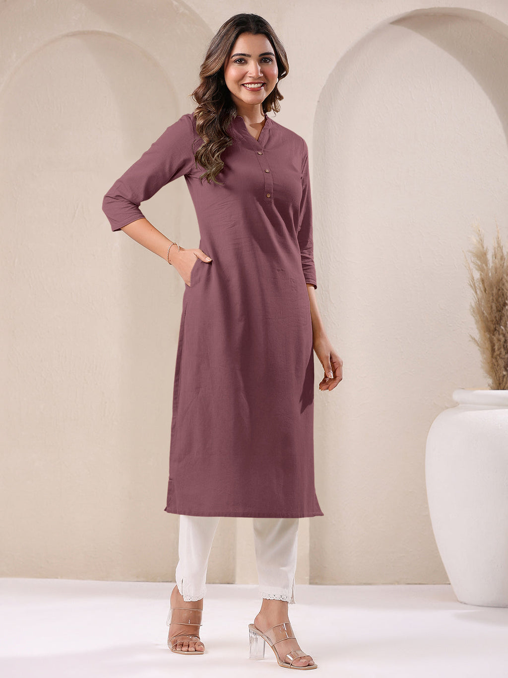 Janasya Light Cotton Solid Straight Kurta - Distacart