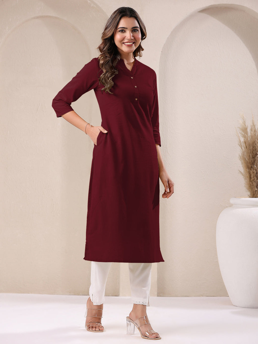 Janasya Light Cotton Solid Straight Kurta - Distacart