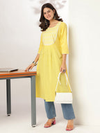Janasya Light Cotton Yoke Embroidery A-Line Kurta - Distacart