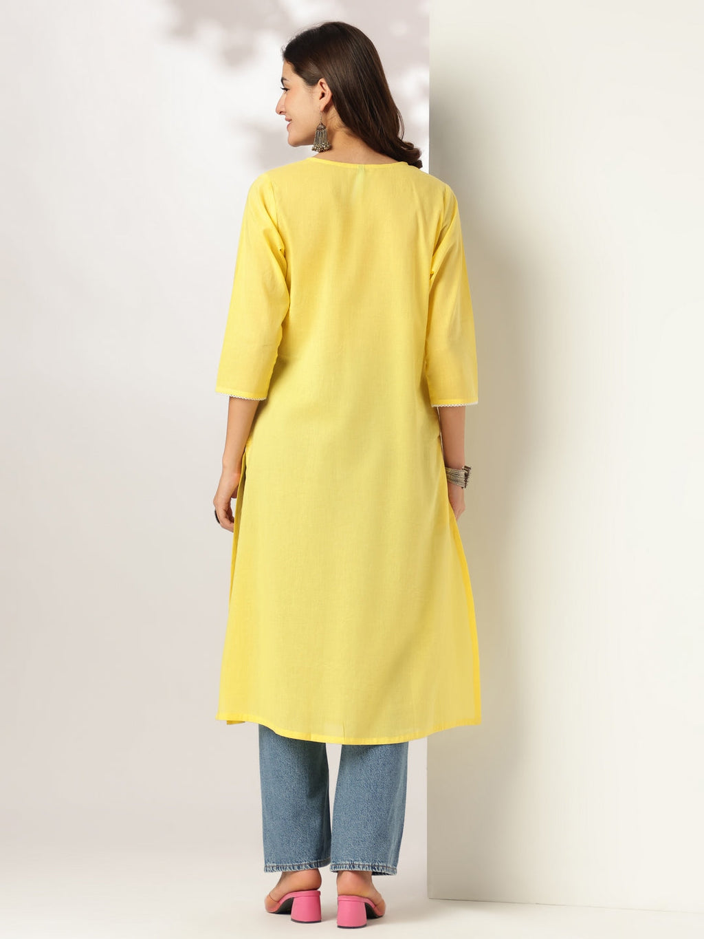 Janasya Light Cotton Yoke Embroidery A-Line Kurta - Distacart