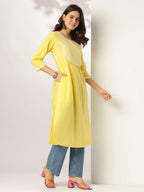 Janasya Light Cotton Yoke Embroidery A-Line Kurta - Distacart