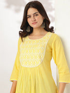 Janasya Light Cotton Yoke Embroidery A-Line Kurta - Distacart