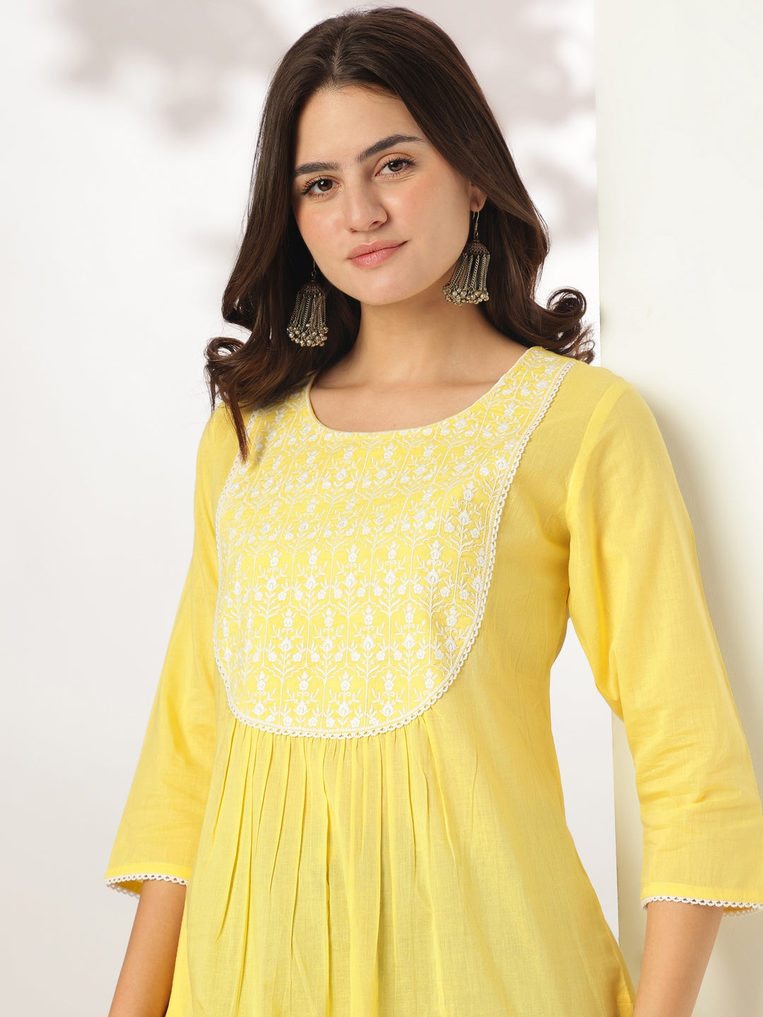 Janasya Light Cotton Yoke Embroidery A-Line Kurta - Distacart