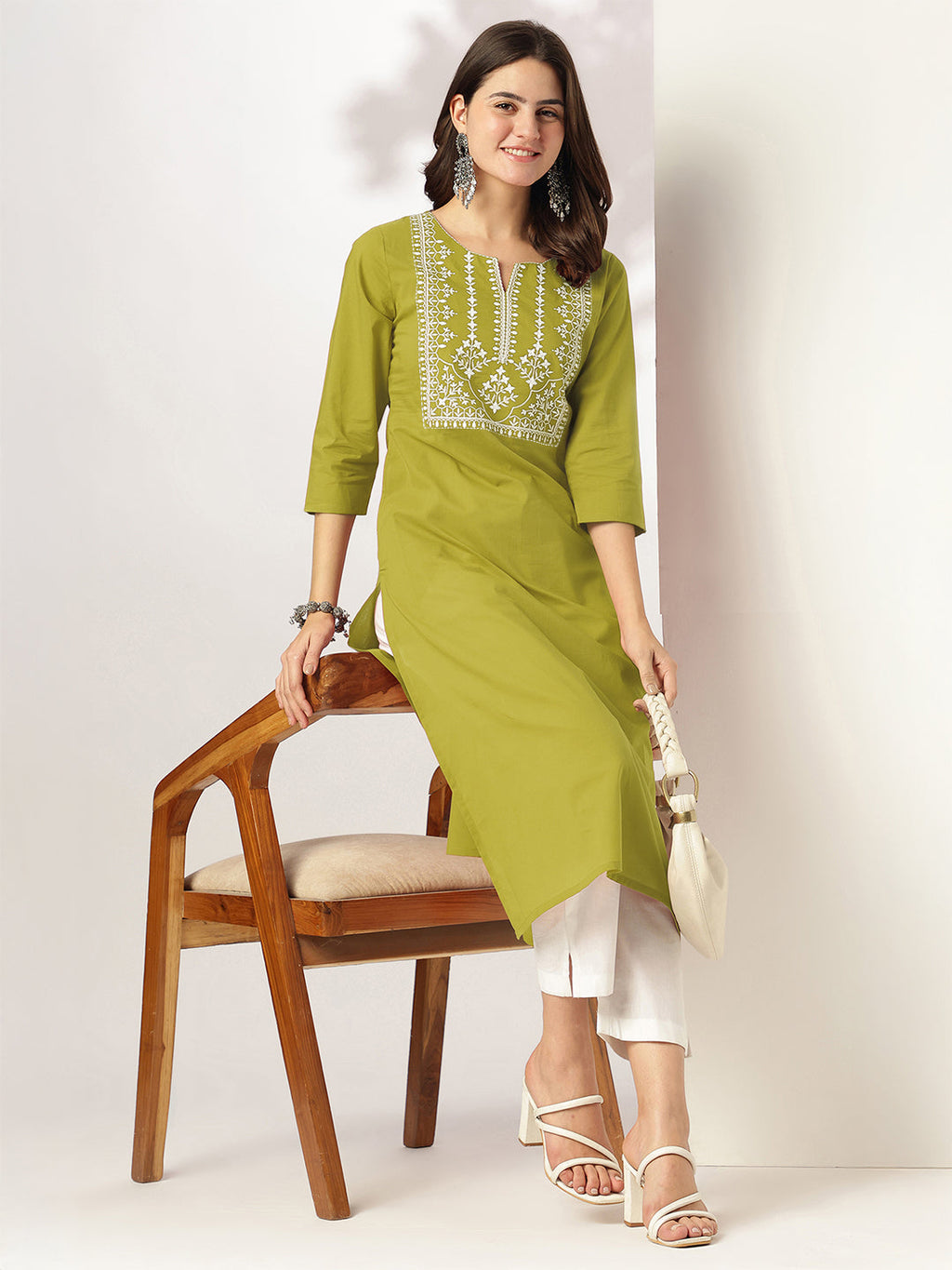 Janasya Dark Cotton Yoke Embroidery Straight Kurta - Distacart