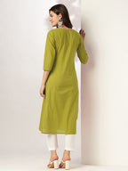 Janasya Dark Cotton Yoke Embroidery Straight Kurta - Distacart