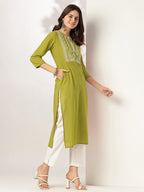 Janasya Dark Cotton Yoke Embroidery Straight Kurta - Distacart