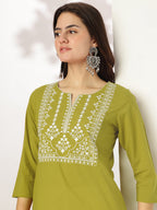 Janasya Dark Cotton Yoke Embroidery Straight Kurta - Distacart