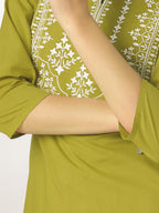Janasya Dark Cotton Yoke Embroidery Straight Kurta - Distacart
