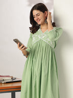 Janasya Light Cotton Yoke Embroidery A-Line Kurta - Distacart