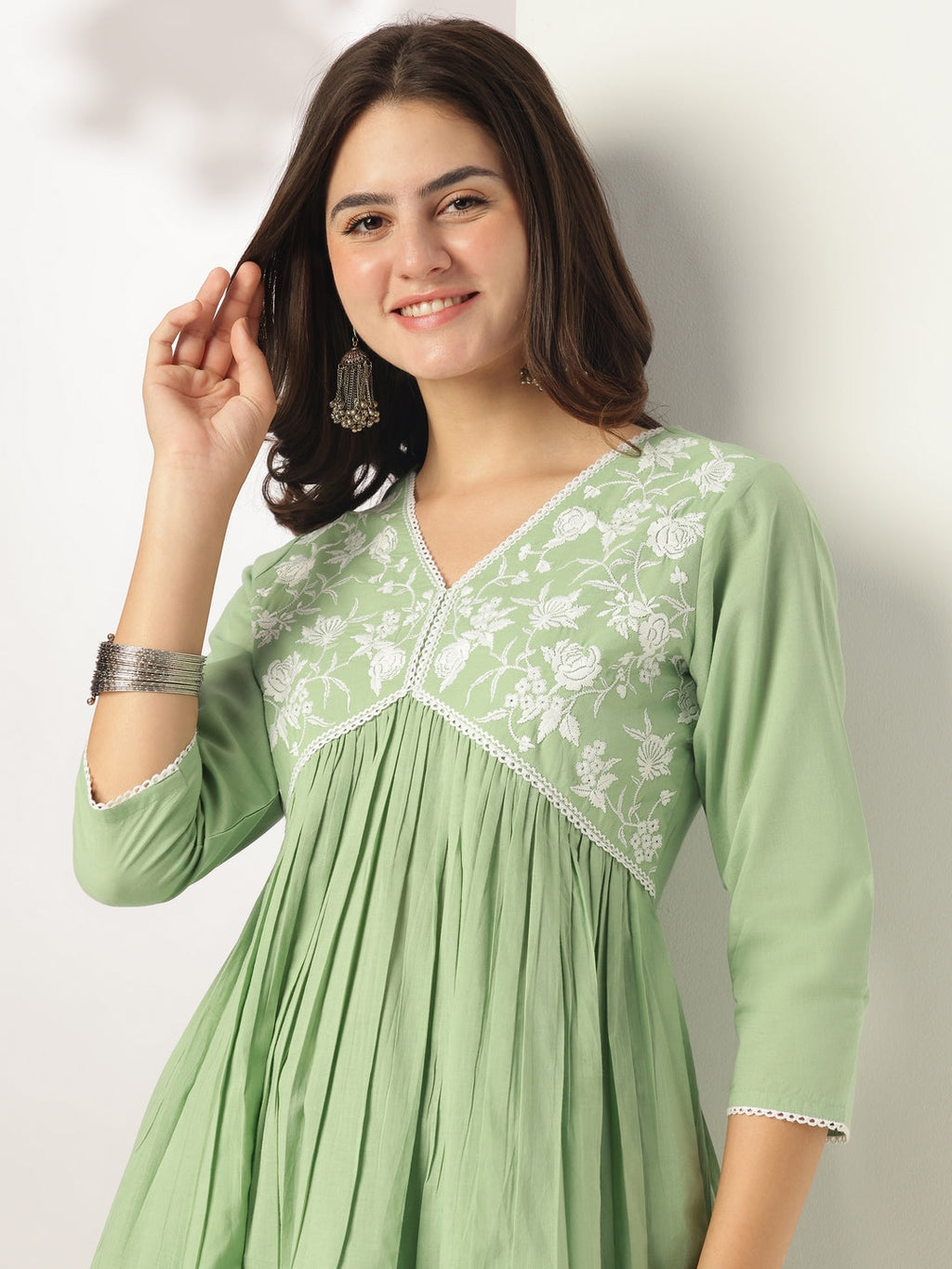 Janasya Light Cotton Yoke Embroidery A-Line Kurta - Distacart