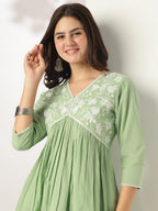 Janasya Light Cotton Yoke Embroidery A-Line Kurta - Distacart