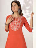 Janasya Dark Cotton Embroidered Straight Kurta - Distacart