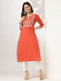Janasya Dark Cotton Yoke Embroidery Straight Kurta - Distacart