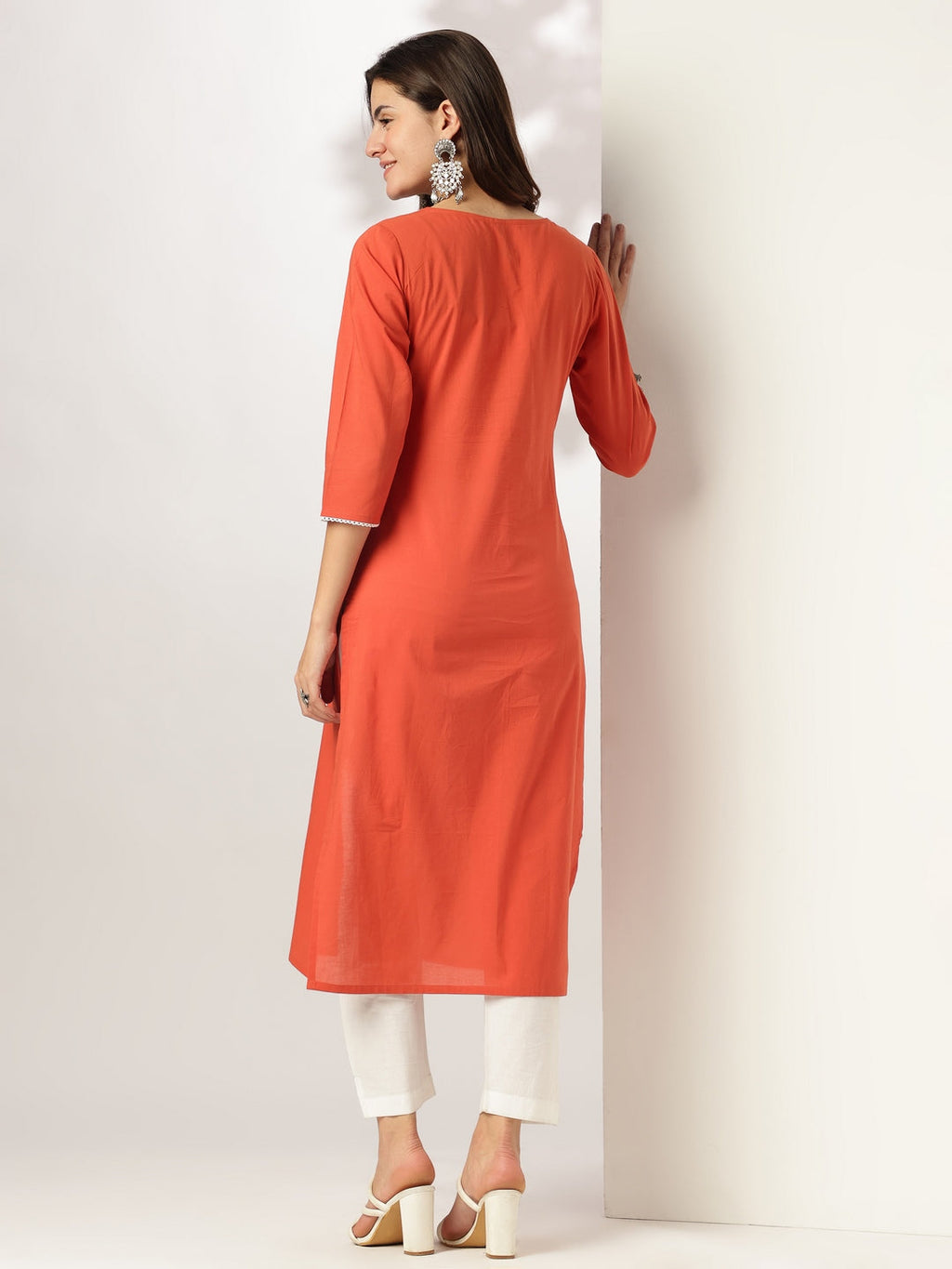 Janasya Dark Cotton Yoke Embroidery Straight Kurta - Distacart