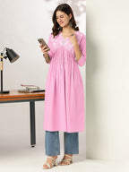 Janasya Light Cotton Yoke Embroidery A-Line Kurta - Distacart