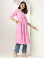 Janasya Light Cotton Yoke Embroidery A-Line Kurta - Distacart