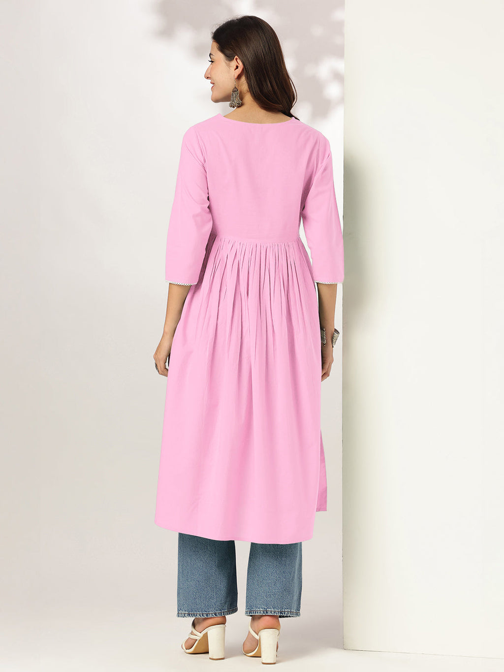 Janasya Light Cotton Yoke Embroidery A-Line Kurta - Distacart