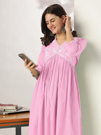 Janasya Light Cotton Yoke Embroidery A-Line Kurta - Distacart