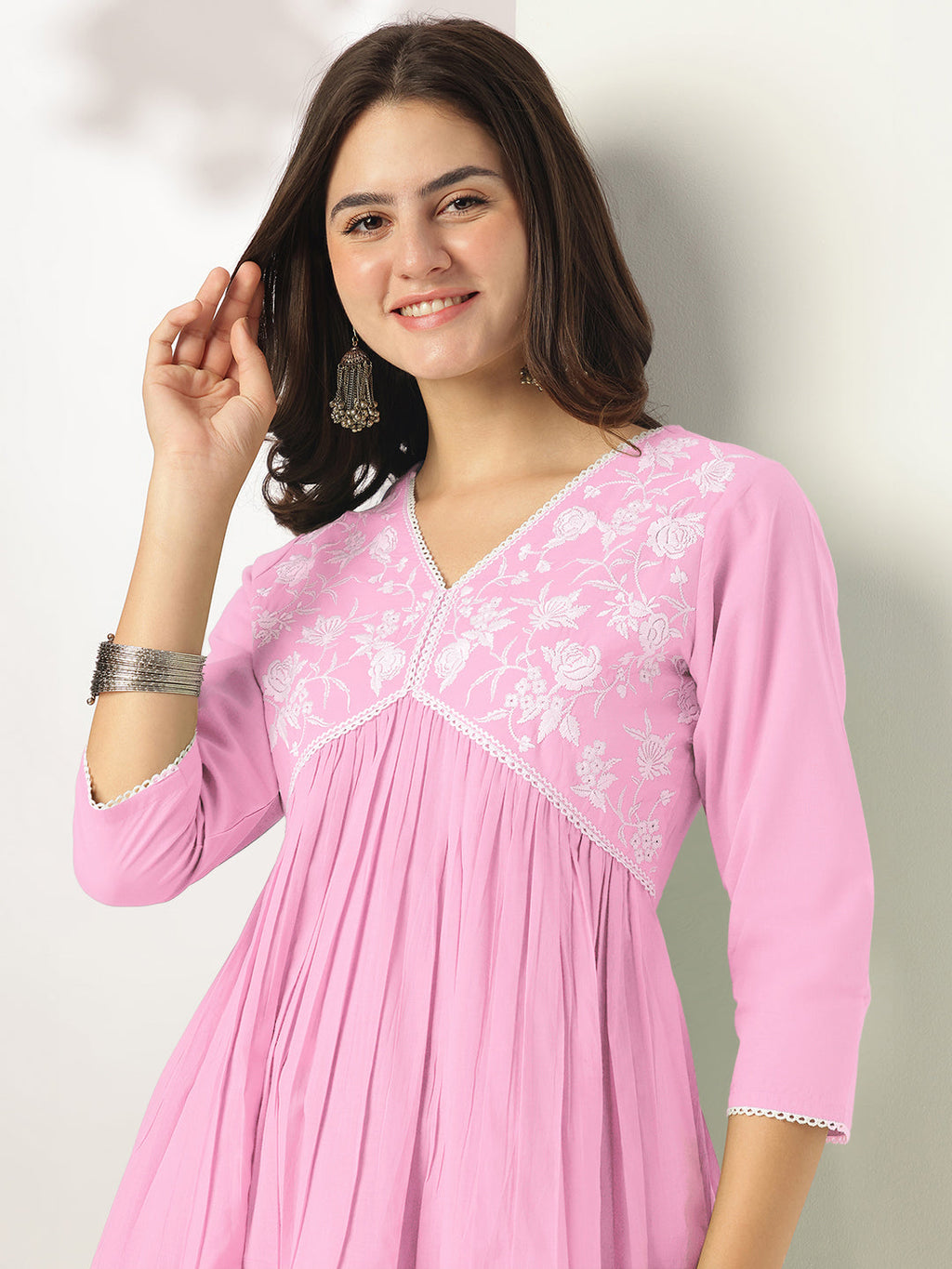 Janasya Light Cotton Yoke Embroidery A-Line Kurta - Distacart