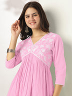 Janasya Light Cotton Yoke Embroidery A-Line Kurta - Distacart
