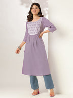 Janasya Light Cotton Yoke Embroidery Straight Kurta - Distacart