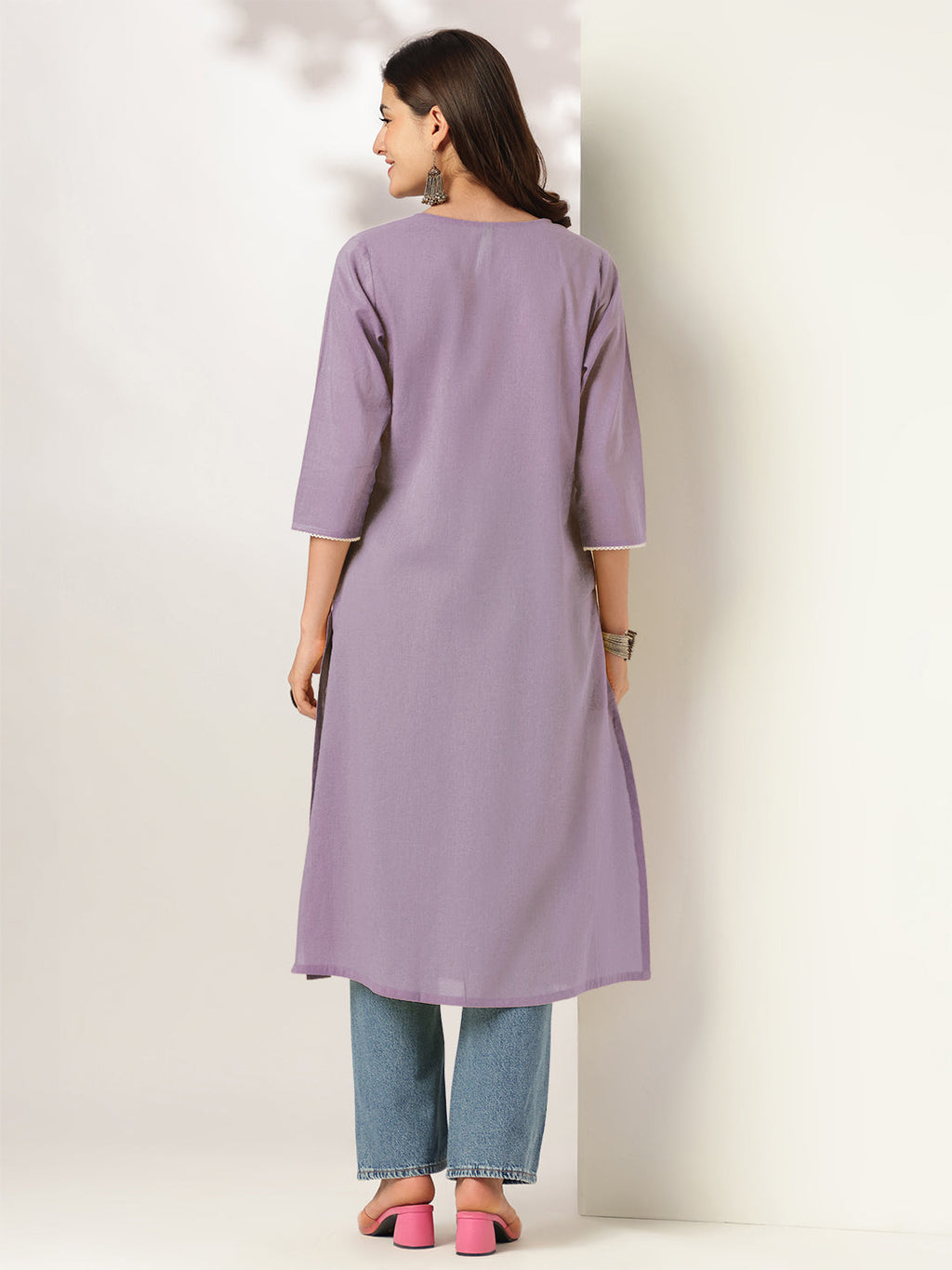 Janasya Light Cotton Yoke Embroidery Straight Kurta - Distacart