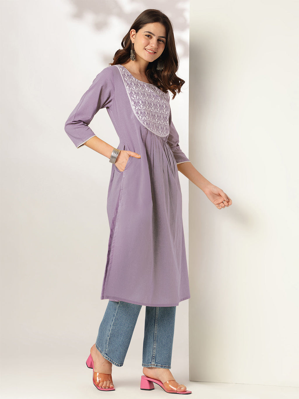 Janasya Light Cotton Yoke Embroidery Straight Kurta - Distacart