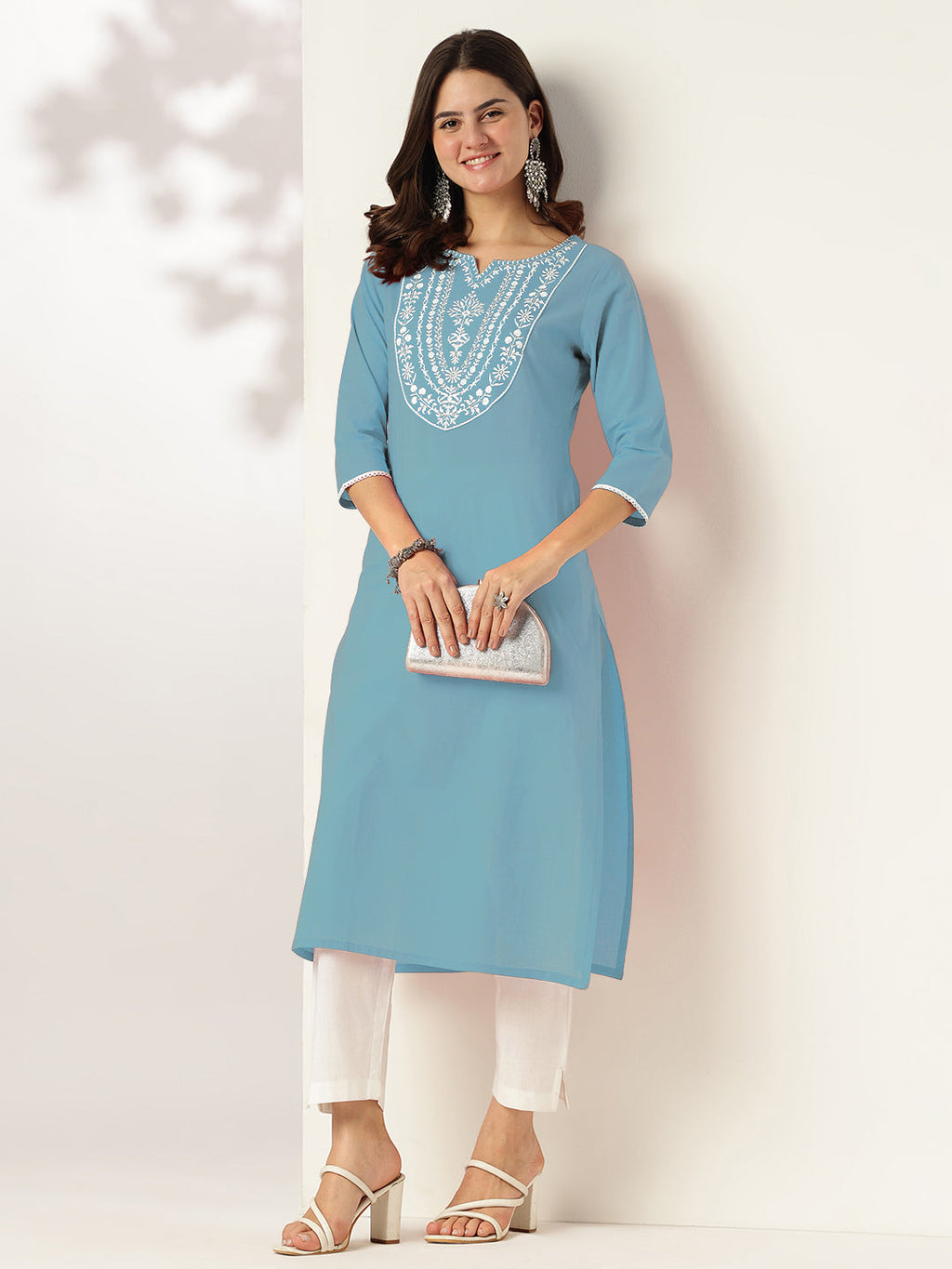 Janasya Light Cotton Yoke Embroidery Straight Kurta - Distacart