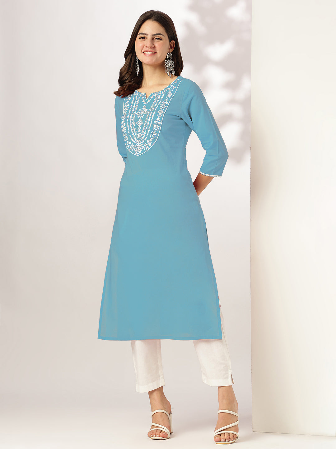 Janasya Light Cotton Yoke Embroidery Straight Kurta - Distacart
