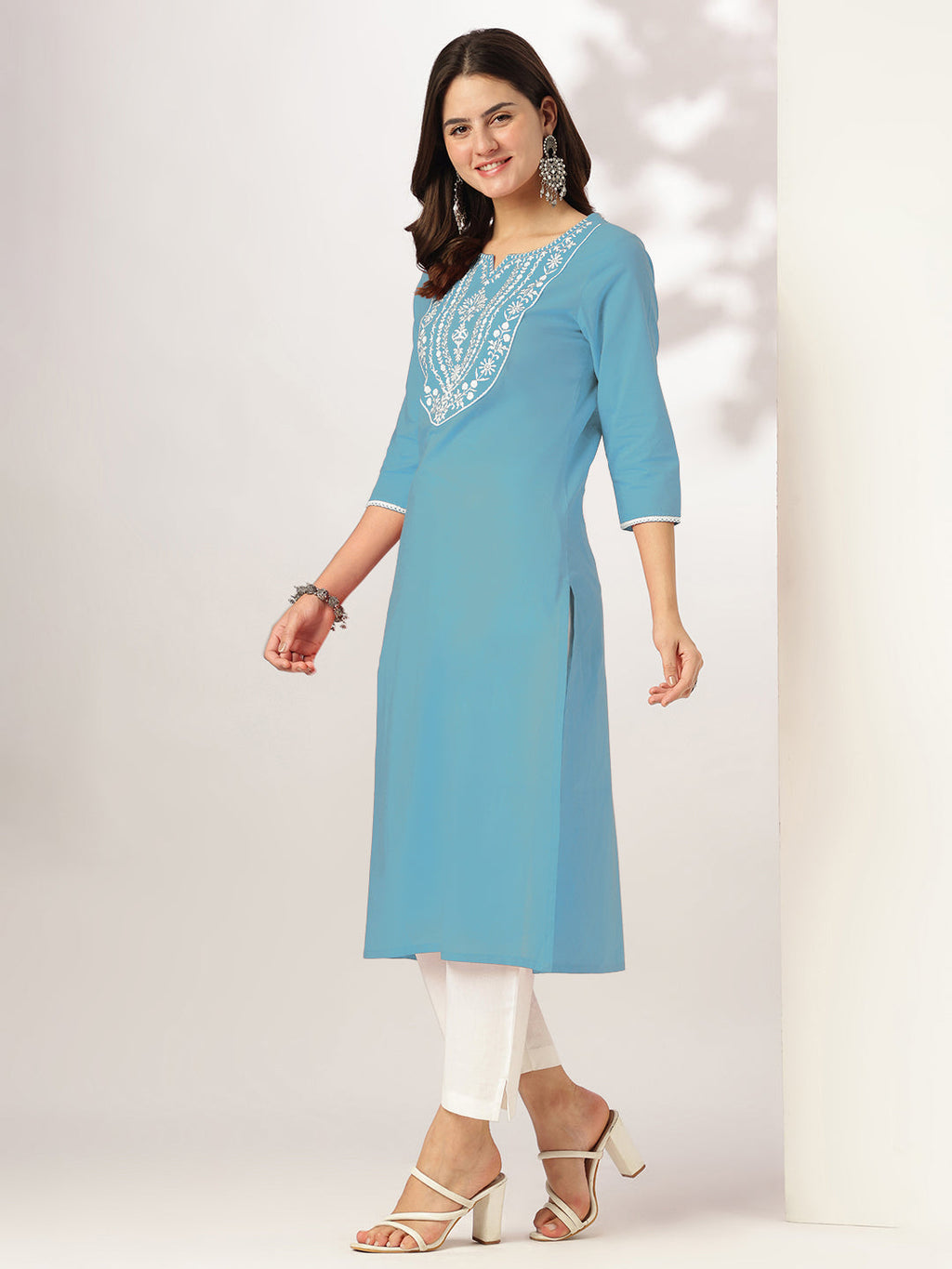 Janasya Light Cotton Yoke Embroidery Straight Kurta - Distacart