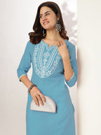 Janasya Light Cotton Yoke Embroidery Straight Kurta - Distacart